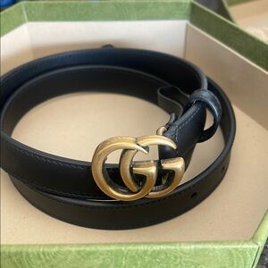 Gucci Black Leather Belt with Gold Buckle